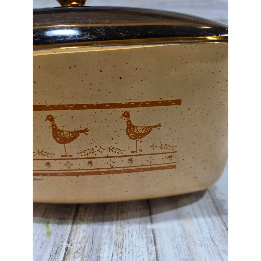 Vintage West Bend Speckled Tan Bird Motif Slow Cooker Deep Pan w/ Lid NO‎ BASE